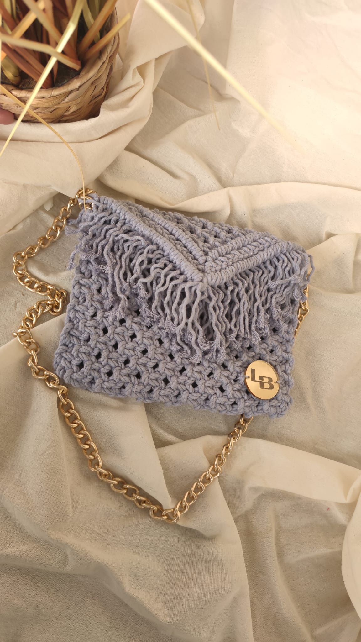 Makrame torba u pastelno plavoj boji